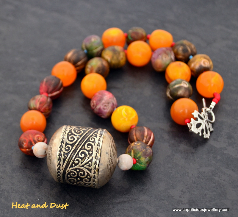 Heat and Dust - polymer clay beads and Berber bead necklace by Caprilicious Jewellery