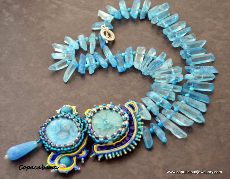 Soutache jewellery, solar quartz pendant and quartz needles by Caprilicious Jewellery