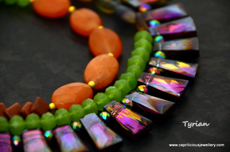 Tyrian - purple crystals in a colourblocking necklace by Caprilicious Jewellery