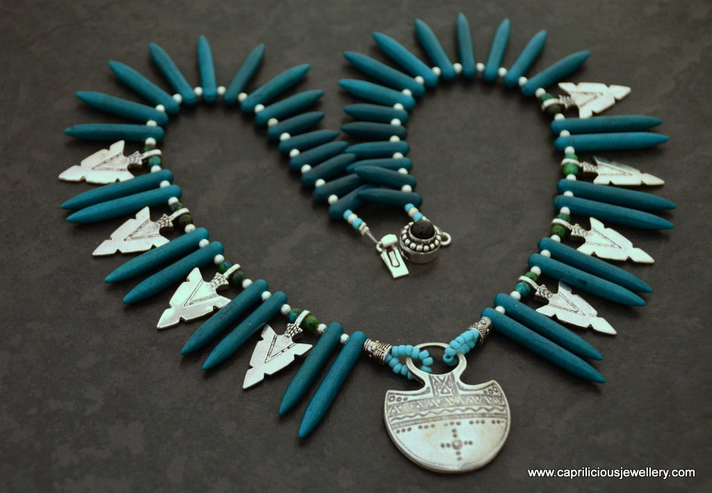 Afrika - a tribal necklace of turquoise spikes by Caprilicious Jewellery