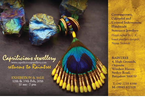 Invitation to CAPRILICIOUS Jewellery's exhibition at Raintree, Bangalore, 2016