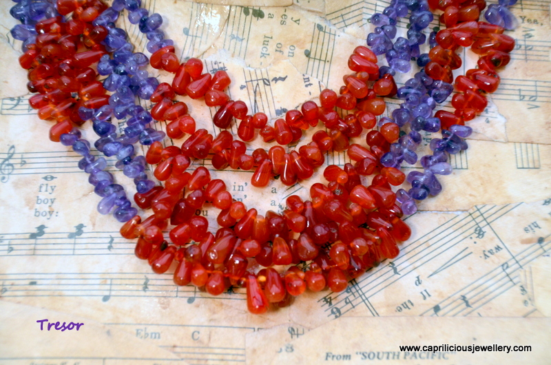 Carnelian and amethyst briolette multistrand statement necklace by Caprilicious Jewellery