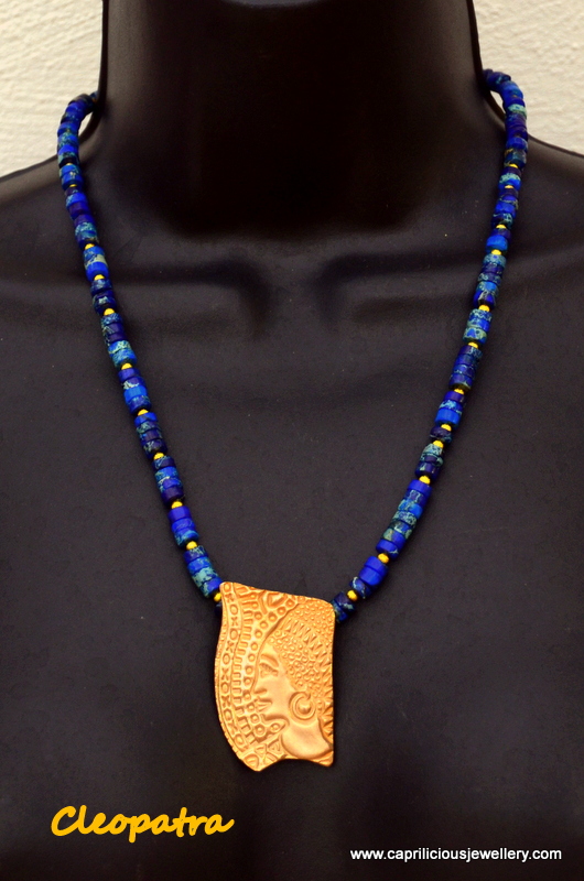 Bronze clay pendant on a sea sediment jasper necklace from Caprilicious Jewellery - Cleopatra