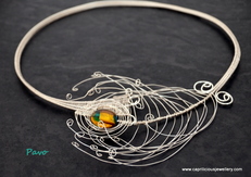 Peacock feather wire woven torque necklace by Caprilicious Jewellery 
