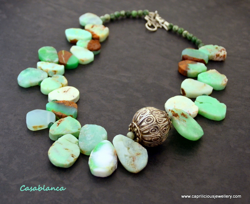 Amazonite slab nugget and Moroccan bead necklace by Caprilicious Jewellery
