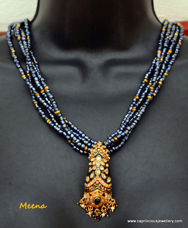 Meena - Minakari pendant on a seed bead multistrand necklace by Caprilicious Jewellery