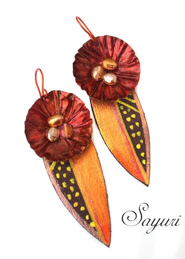 Leather and Copper blossoms earrings 