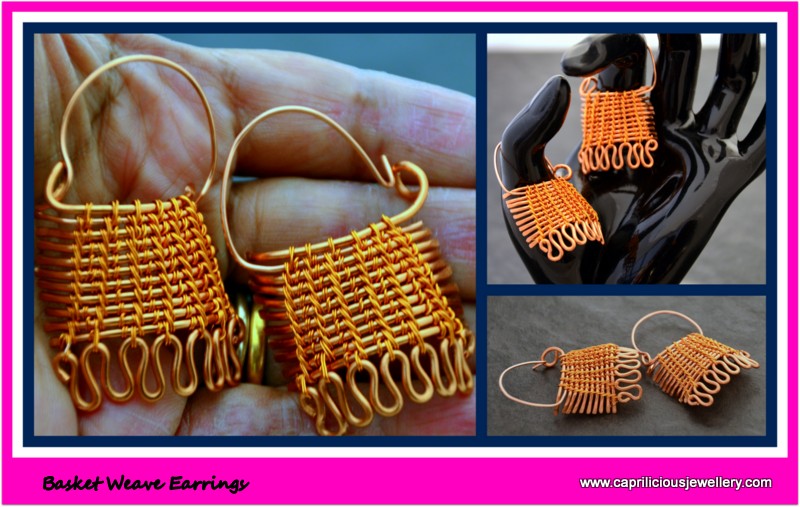 Basket Weave earrings in non tarnish copper wire by Caprilicious Jewellery