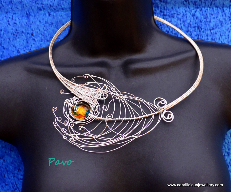 Pavo - wire work torque peacock feather by Caprilicious Jewellery