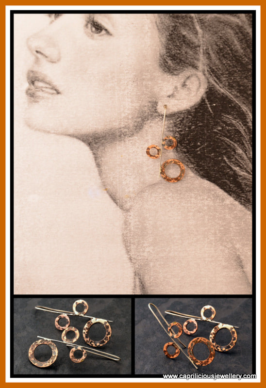 Copper jewellery, sterling silver, mixed metal earrings by Caprilicious Jewellery