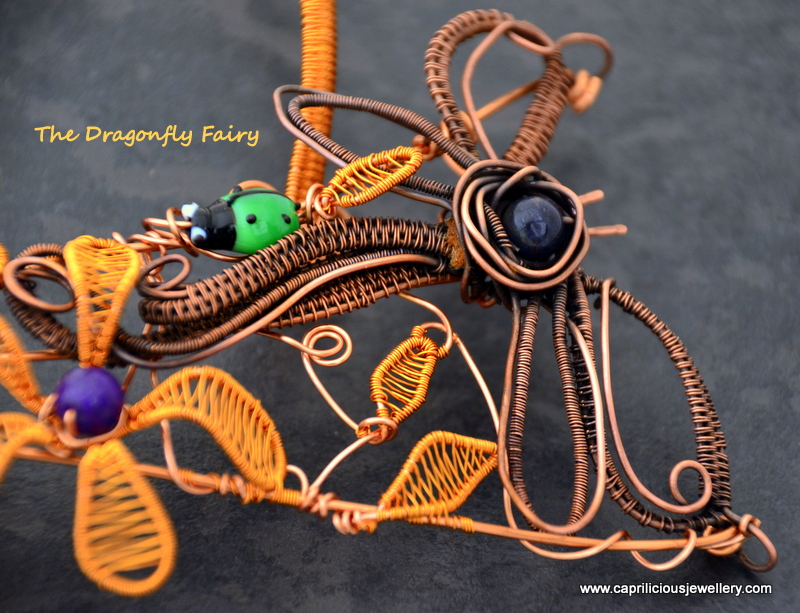 wire torque with wire flowers, dragonfly leaves and vines by Caprilicious Jewellery