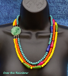 Multi strand crystal and jade necklace by Caprilicious Jewellery, aventurine gemstone clasp