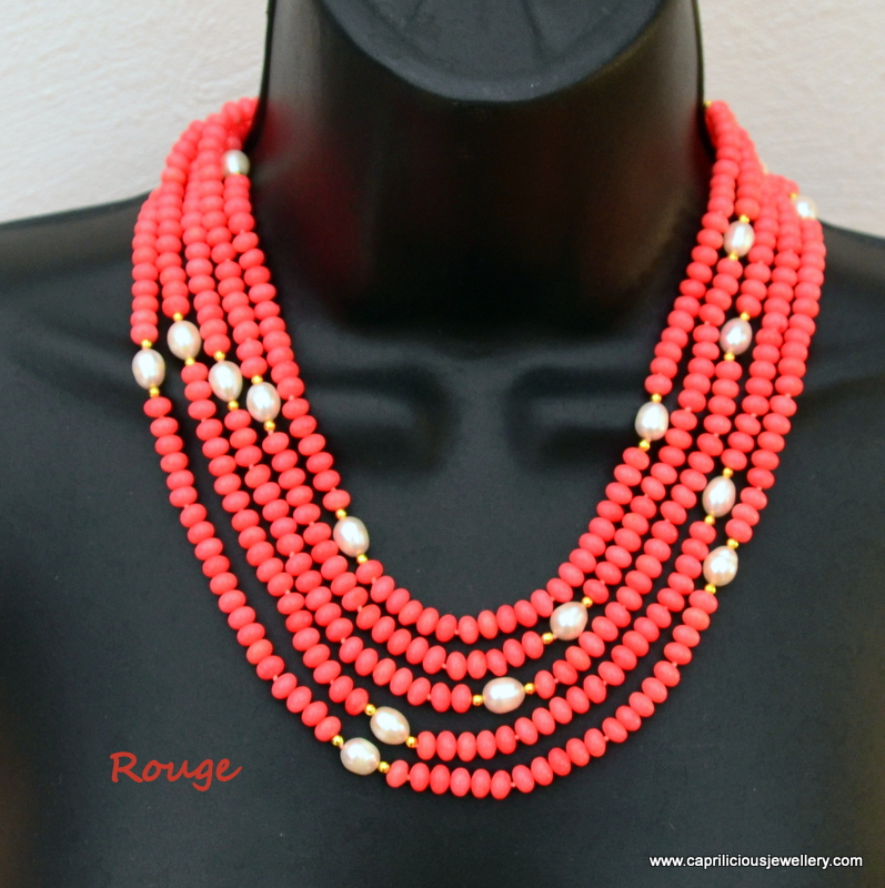 Rouge - coral and pearl multistrand necklace by Caprilicious Jewellery