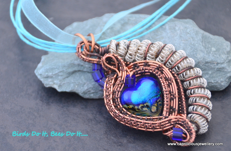 Lampwork glass and wire work pendant by Caprilicious Jewellery