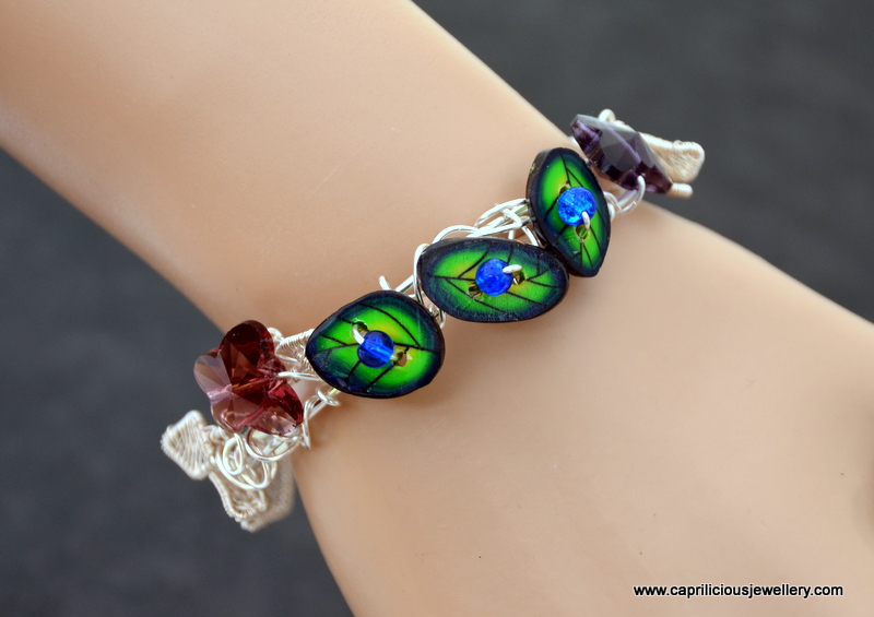 Clarice - polymer clay and wire leaf bracelet by Caprilicious Jewellery