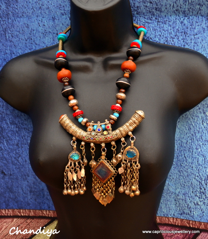 Chandiya - Banjara jewellery, tribal belly dancing necklace with handmade polymer clay beads by Caprilicious Jewellery