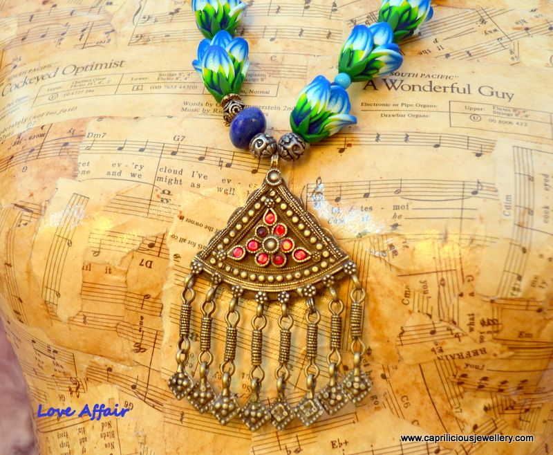 Love Affair - Kuchi Pendant and polymer clay beads - Tribal Bling from Caprilicious Jewellery