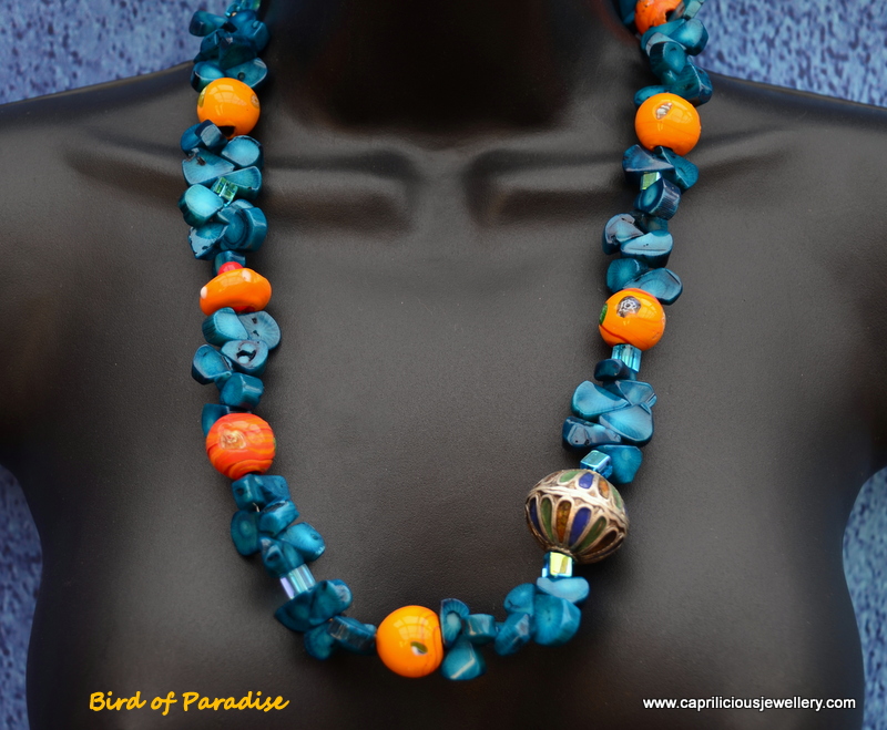 The Bird of Paradise Necklace - blue bamboo coral and ceramic and Moroccan beads by Caprilicious Jewellery