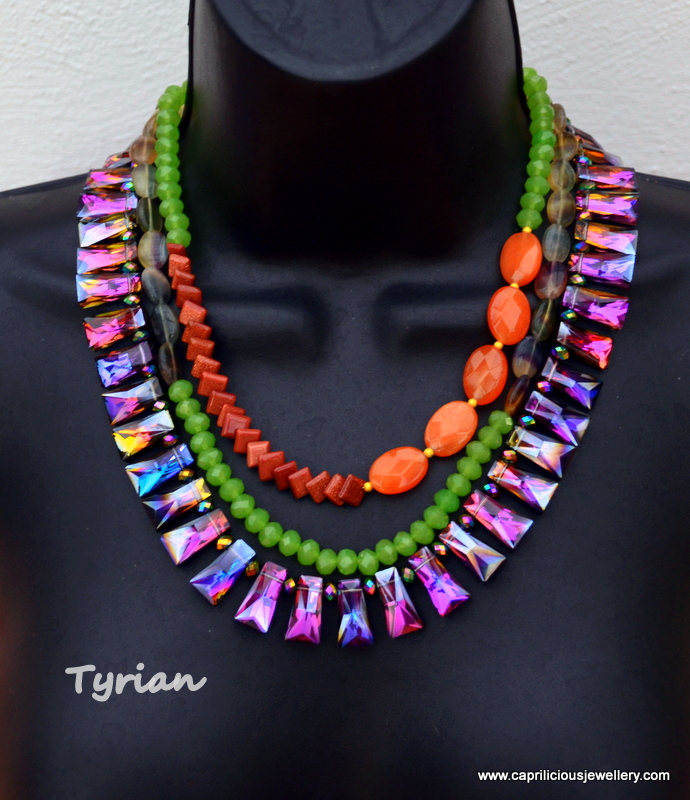 Tyrian - purple crystals in a colourblocking necklace by Caprilicious Jewellery
