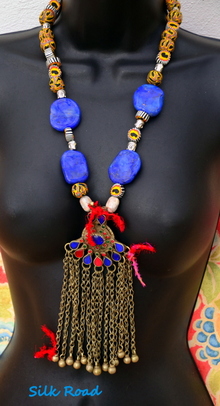 Statement necklace made by Caprilicious Jewellery Kuchi pendant from Afghanistan, belly dancers jewellery