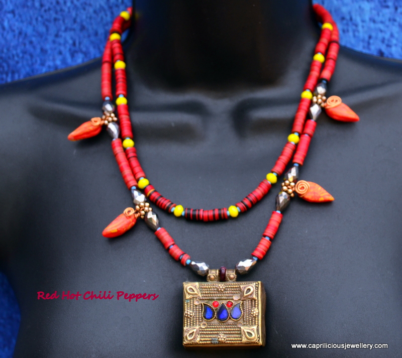 Red Hot Chili Peppers - African vinyl heishi beads and a pendant from Afghanistan from Caprilicious Jewellery