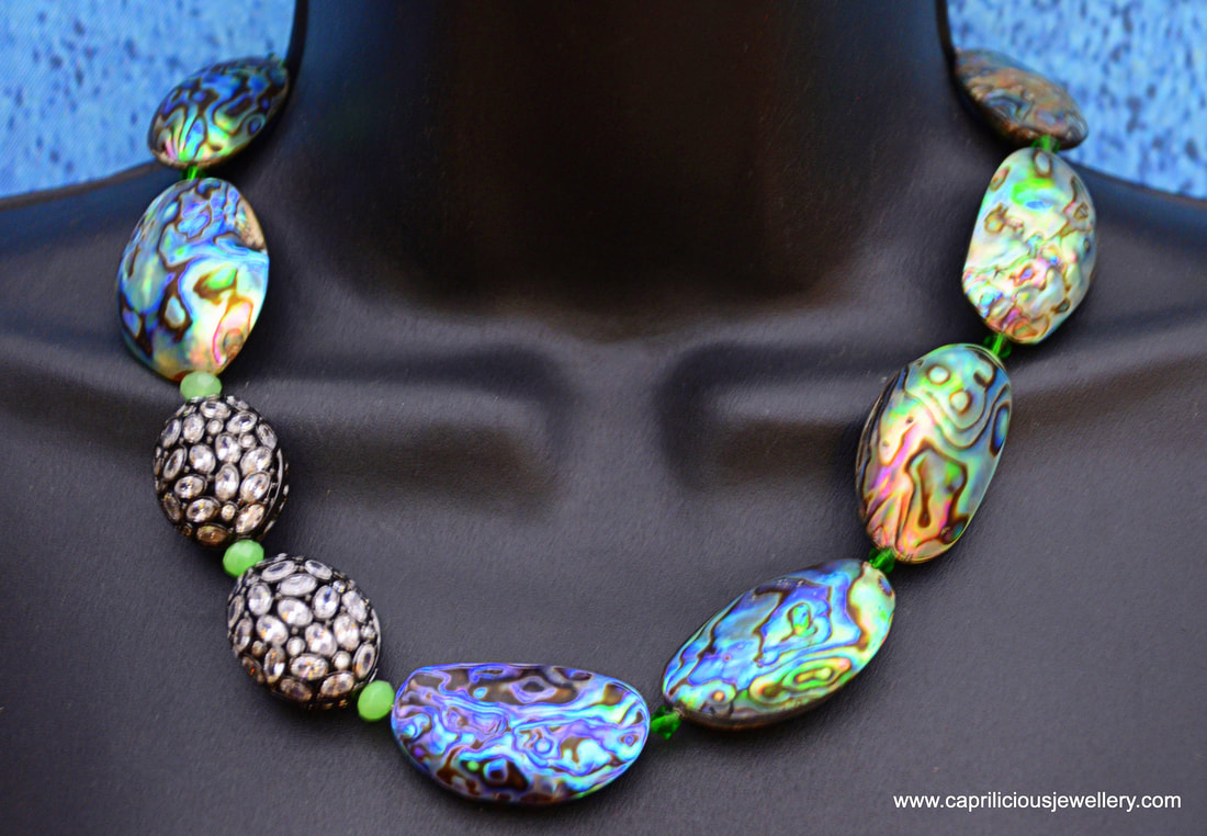 Abalone and diamante statement necklace by Caprilicious Jewellery