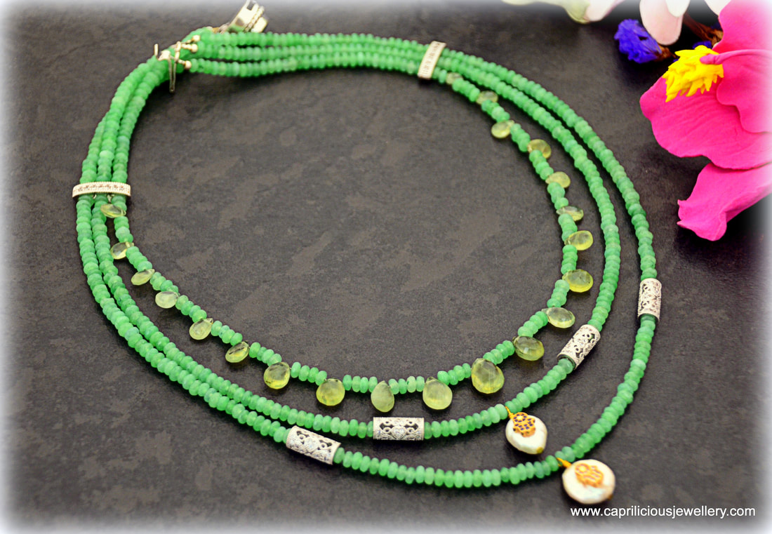 romantic jewellery, jade, diamante, prehnite, gift for a young woman