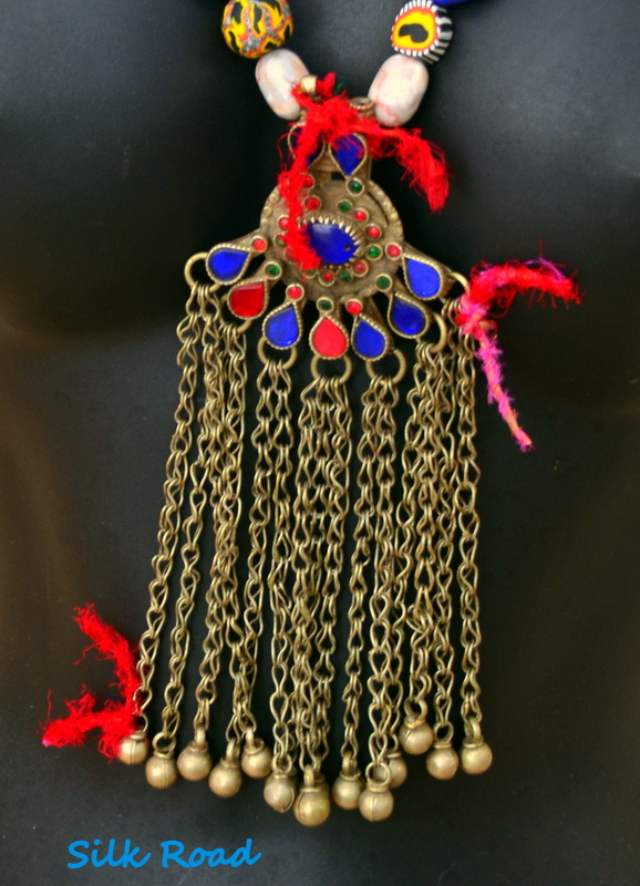 Tribal Bling, belly dancing jewellery with Afghani pendant and polymer clay beads by Caprilicious Jewellery