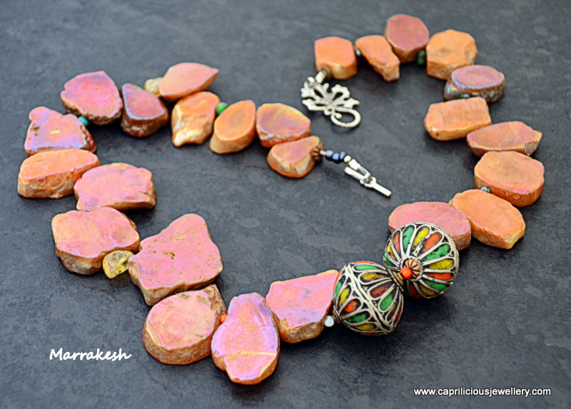 Marrakesh - slab nugget and enamelled Moroccan bead necklace by Caprilicious Jewellery