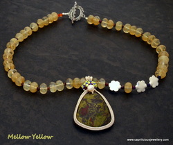 Mellow Yellow - Bloodstone and wirework on a Citrine necklace from Caprilicious jewellery