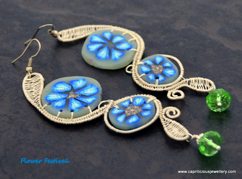 Polymer clay and wire earrings by Caprilicious Jewellery