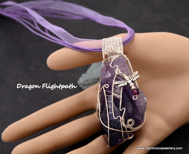 Amethyst and silver pendant - Dragon Flightpath by Caprilicious Jewellery