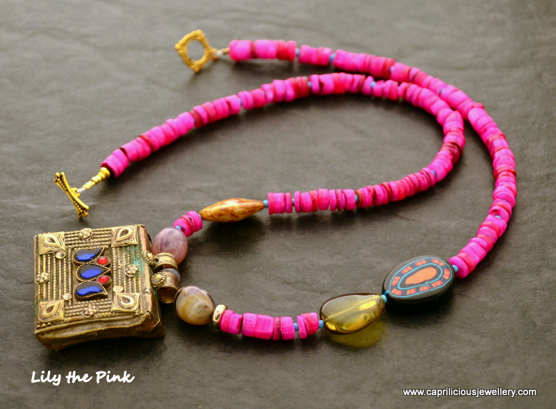 Lily The Pink, with an Afghani tribal Kuchi pendant and shocking pink beads by Caprilicious Jewellery