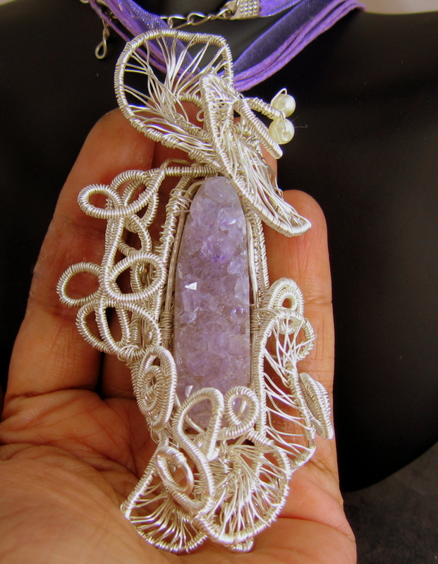 Amethyst geode and wire work pendant by Caprilicious Jewellery