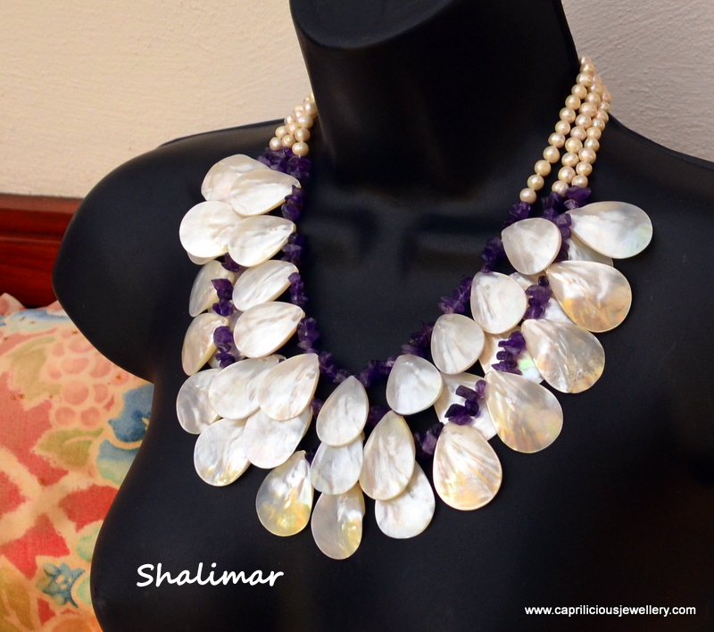 Mother of pearl and amethyst  multistrand necklace by Caprilicious