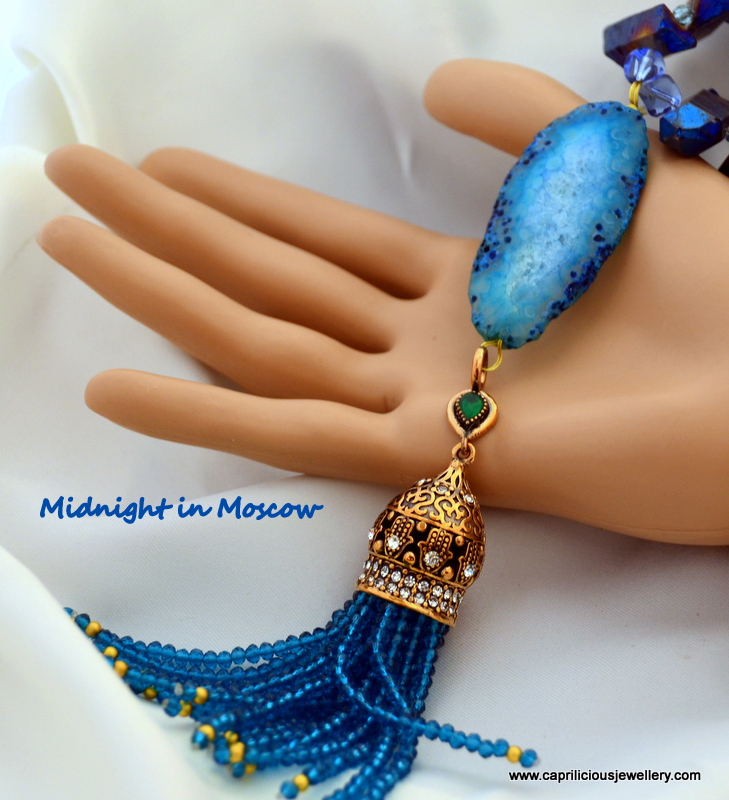 Midnight in Moscow - a Turkish Tassel pendant on a midnight blue titanium coated quartz needle necklace by Caprilicious Jewellery