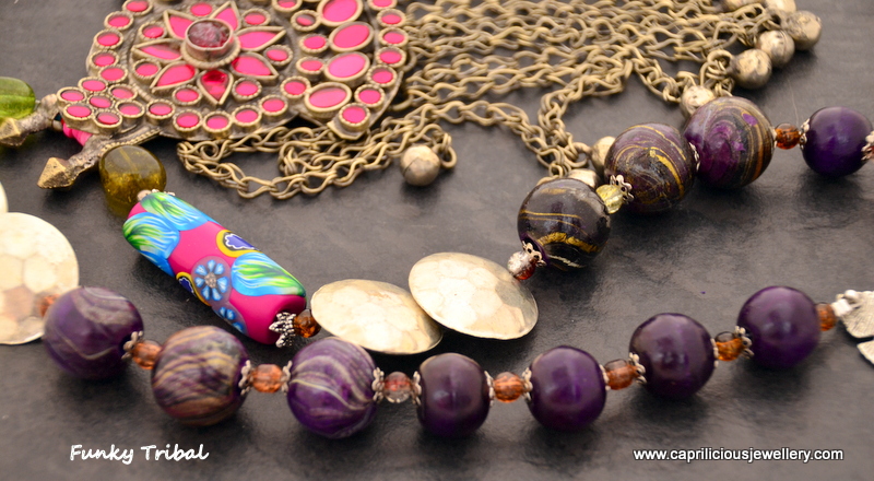 The Funky Tribal - Vintage Kuchi pendant and polymer clay beads by Caprilicious Jewellery