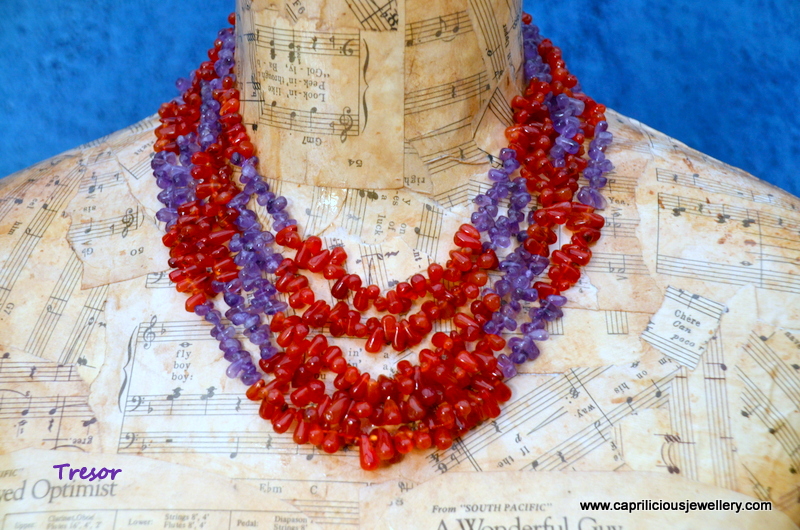 Carnelian and amethyst briolette multistrand statement necklace by Caprilicious Jewellery