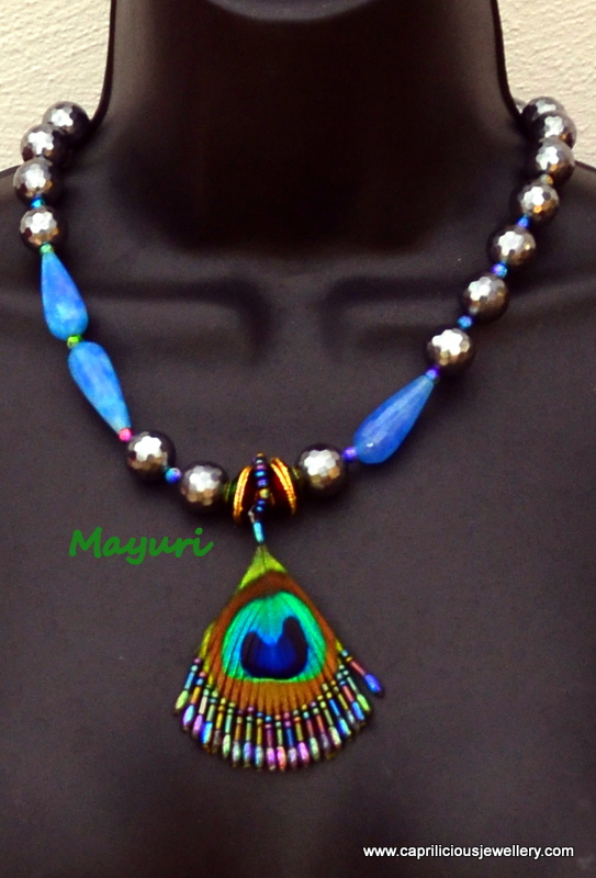 Peacock feather necklace by Caprilicious Jewellery