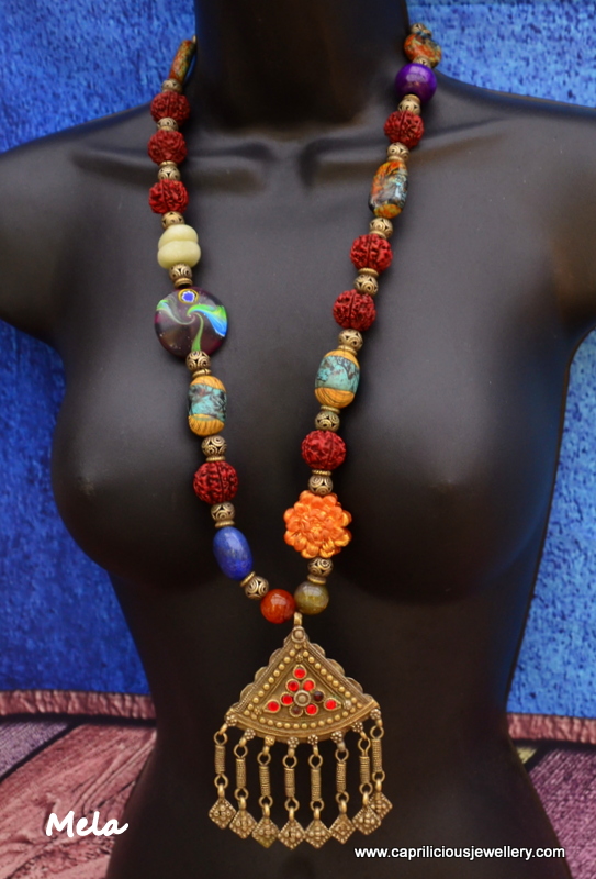 Cosmic Mela - Kuchi Pendant and polymer clay beads - Tribal Bling from Caprilicious Jewellery