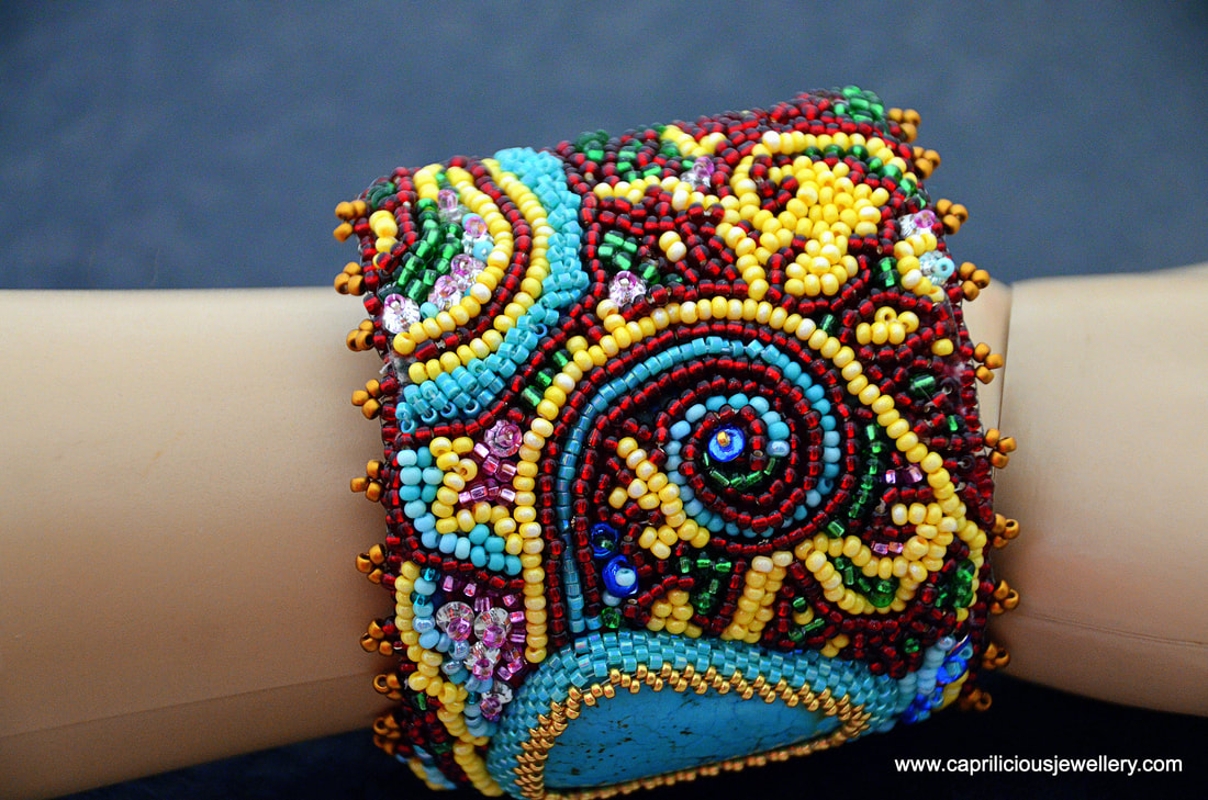 Japanese bead embroidery, bead work, cuff bracelet, leather bracelet, cuff