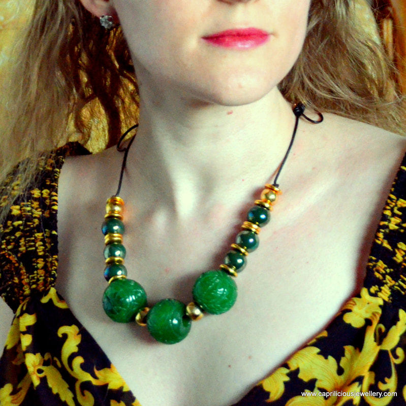 bead woven earrings, green and gold earrings