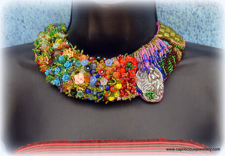 NHS donation, statement necklace, Vintaj jewellery, embroidered necklace, floral jewellery