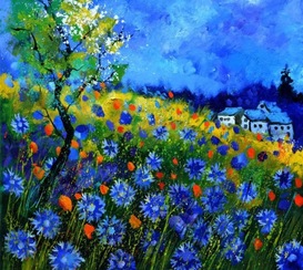 cornflower meadow, impressionist painting, inspiration