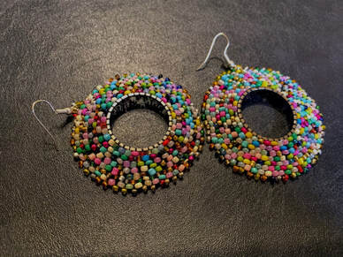 bead woven earrings, earrings, multicolour earrings, statement earrings