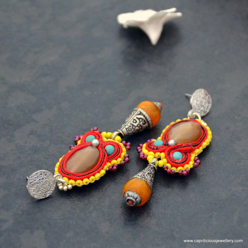 Boho chic pastel tones pendant earrings with semi precious stones and ropes  SHAKTI