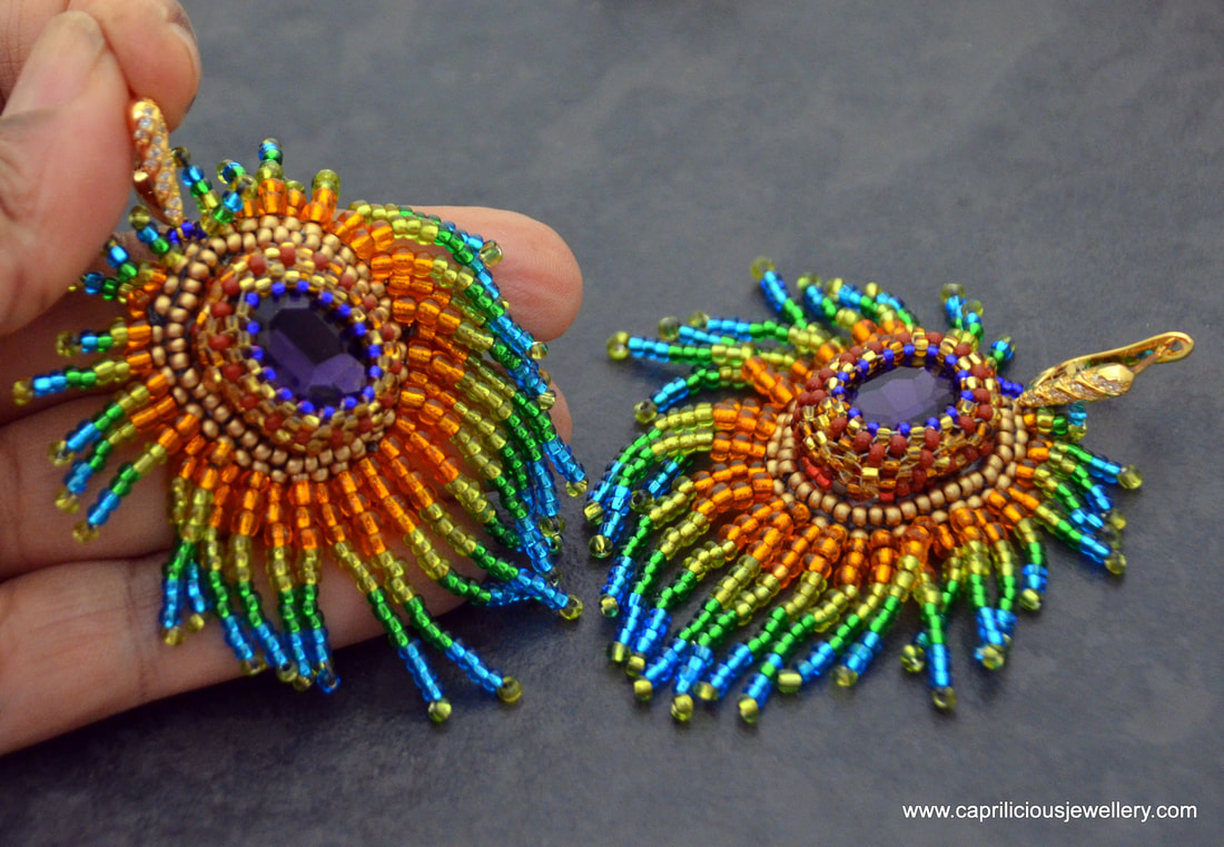 statement earrings, peacock earrings