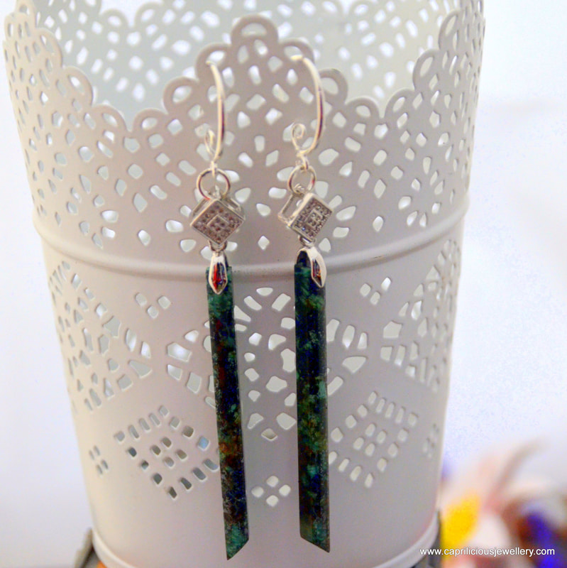 lapis lazuli earrings, diamante earrings