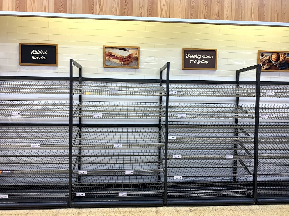 Shelves on Sainsburys supermarket during the Corona virus pandemic, stockpiling of food,