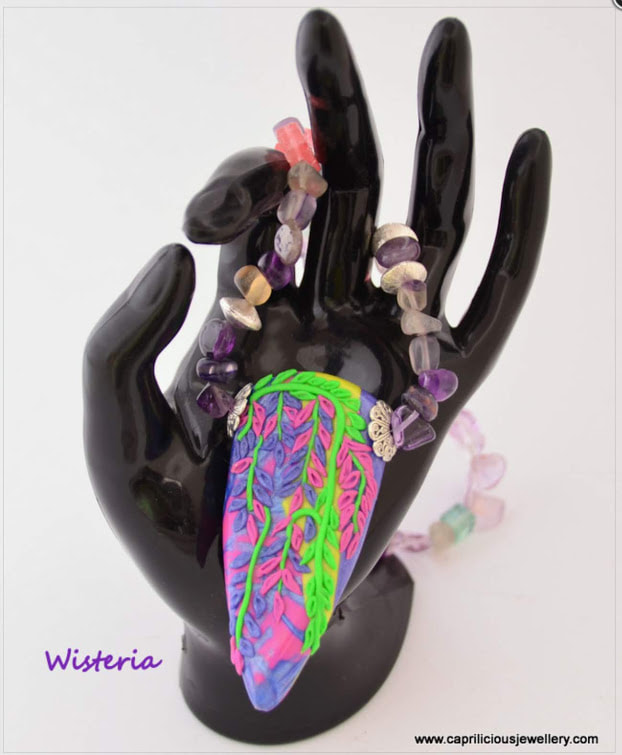 wisteria jewellery, polymer clay pendant